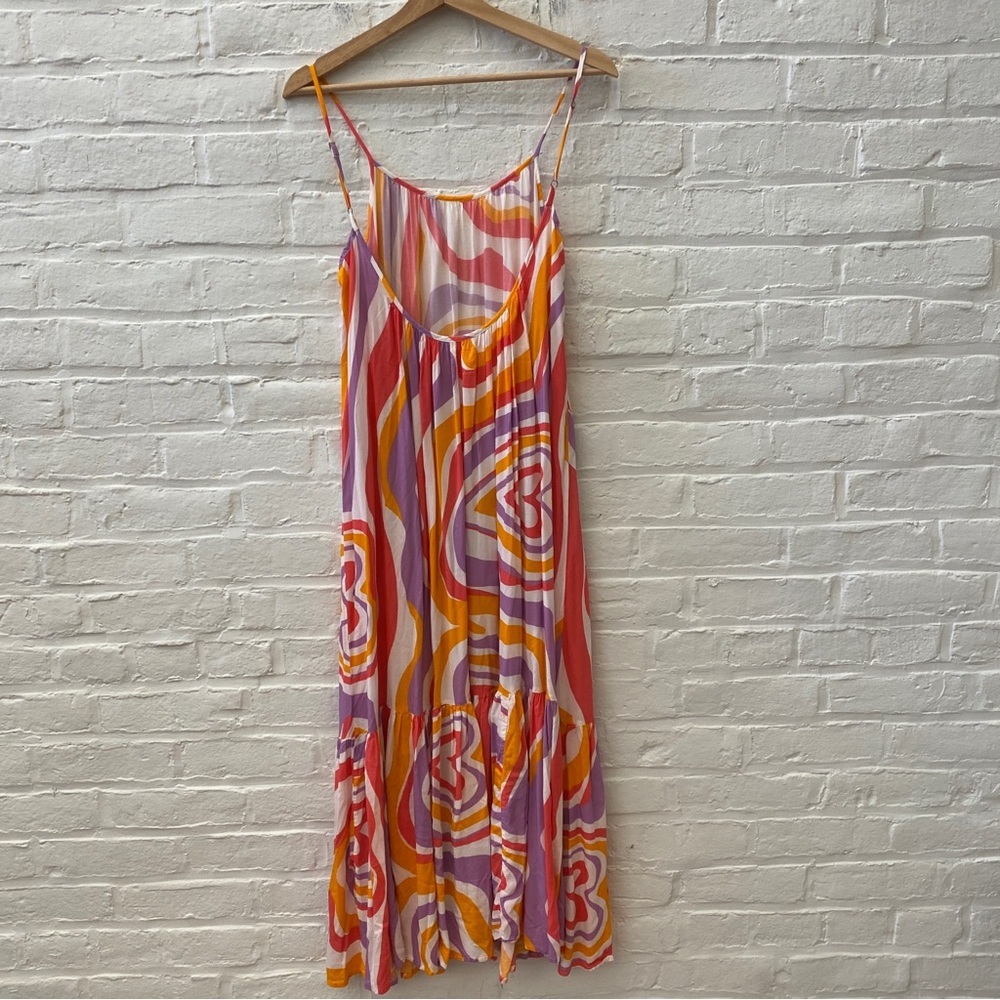 Sundress || Clea Dress Maxi Scoop Back Heart Pattern Pink Orange XS/S - Picture 7 of 9